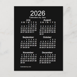 2026 Neon White 6 maanden Mini Calendar van Janz Briefkaart