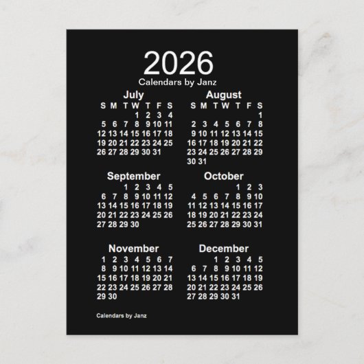 2026 Neon White 6 maanden Mini Calendar van Janz Briefkaart (Voorkant)