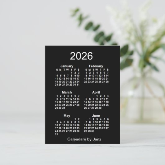 2026 Neon White 6 maanden Mini Calendar van Janz Briefkaart (Staand voorkant)