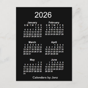 2026 Neon White 6 maanden Mini Calendar van Janz Briefkaart