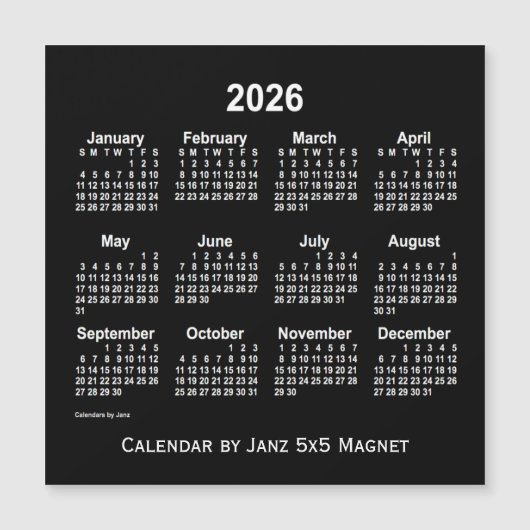 2026 Neon White Agenda van Janz 5x5 Magnet (Voorkant)