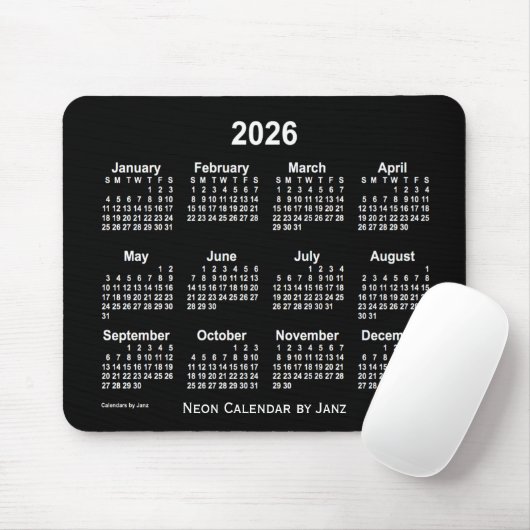 2026 Neon White Agenda van Janz Muismat (Met muis)