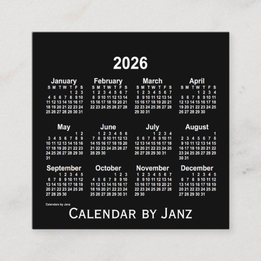 2026 Neon White Agenda van Janz Vierkante Visitekaartje (Voorkant)