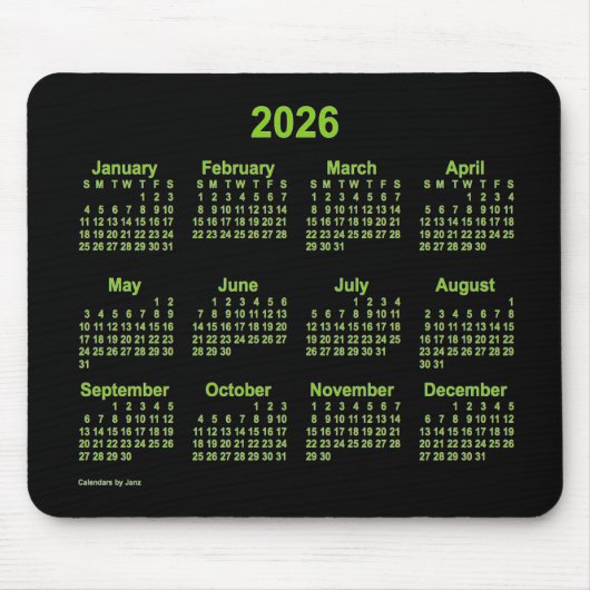 2026 Neon Yellow Green Agenda van Janz Muismat (Voorkant)