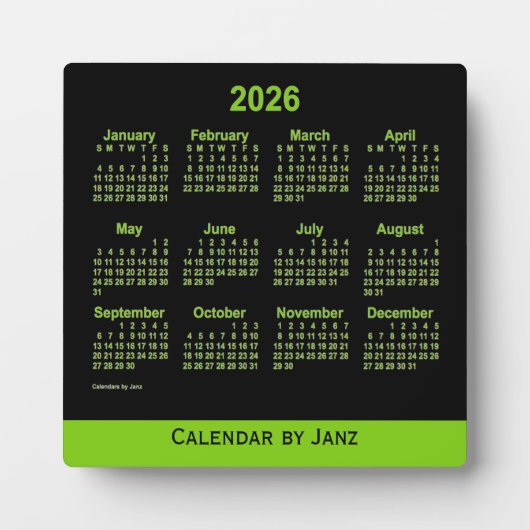 2026 Neon Yellow Green Desk Calendar van Janz Fotoplaat (Voorkant)