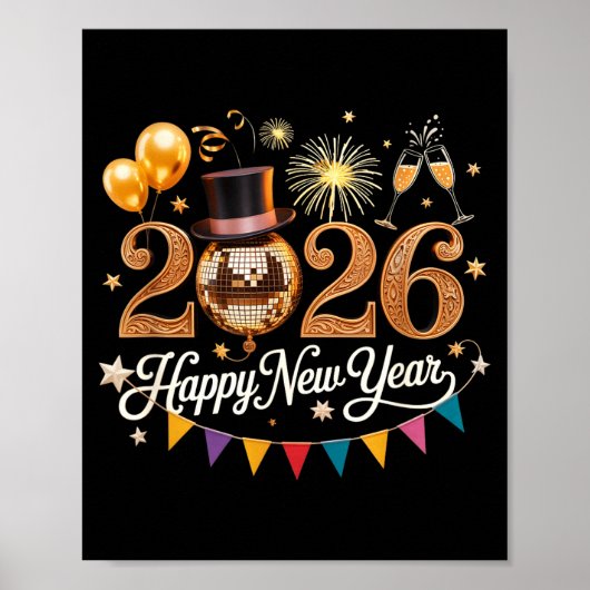 2026 New Year Celebration Disco Ball Gold Festivit Poster (Voorkant)