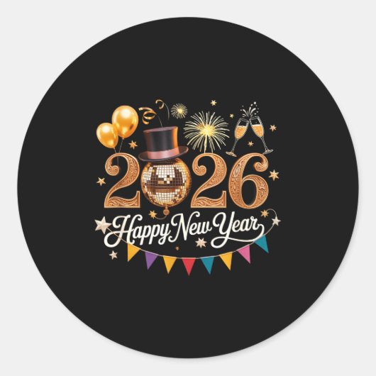 2026 New Year Celebration Disco Ball Gold Festivit Ronde Sticker (Voorkant)