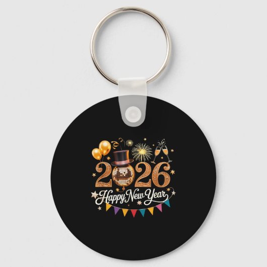 2026 New Year Celebration Disco Ball Gold Festivit Sleutelhanger (Voorkant)