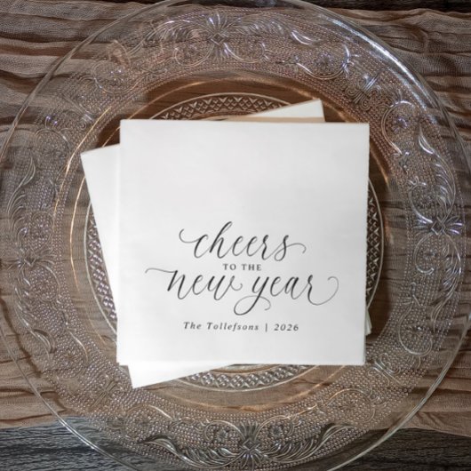 2026 New Year Cheers Elegant Script Party Servet