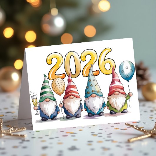 2026 New Year Cute Gnomes Celebration Party Feestdagen Kaart