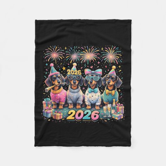 2026 New Year Dachshund Party Fireworks Fun  Fleece Deken (Voorkant)