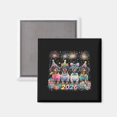 2026 New Year Dachshund Party Fireworks Fun  Magneet (Voorkant / Achterkant)
