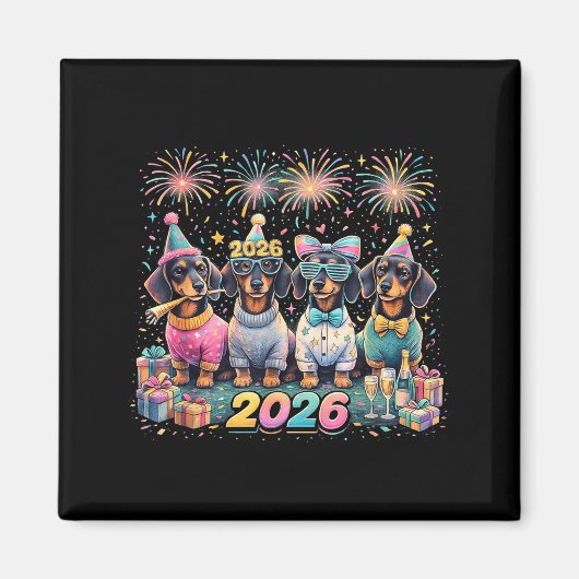 2026 New Year Dachshund Party Fireworks Fun  Magneet (Voorkant)