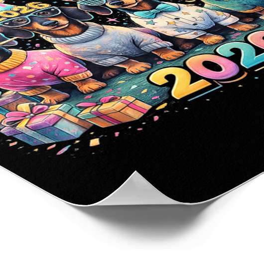 2026 New Year Dachshund Party Fireworks Fun  Poster (Hoek)