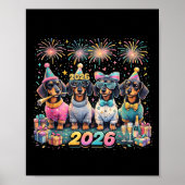 2026 New Year Dachshund Party Fireworks Fun  Poster (Voorkant)