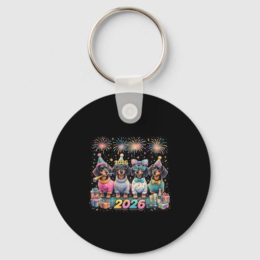 2026 New Year Dachshund Party Fireworks Fun  Sleutelhanger (Voorkant)