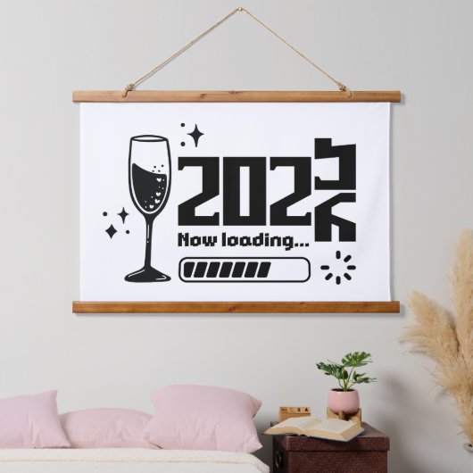 2026 New Year Loading Celebration Typography Hangend Wandkleed (Slaapkamer)