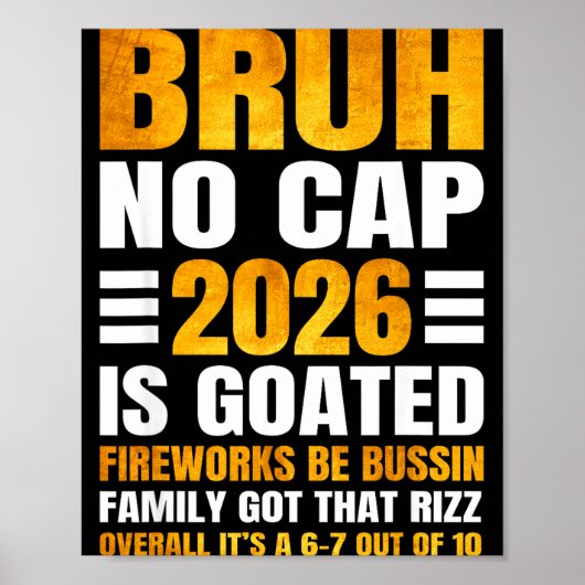 2026 New Year's Bruh No Cap Countdown Bussin Funny Poster (Voorkant)