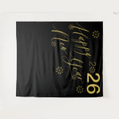 2026 New Years Eve gouden zwarte fotocabine achter Wandkleed (Voorkant (horizontaal))