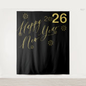 2026 New Years Eve gouden zwarte fotocabine achter Wandkleed (Voorkant)