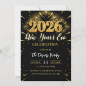 2026 New Year's Eve Party Black & Gold Glitter Kaart (Voorkant)