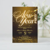 2026 New Years Eve Party Gold Glitter Black Kaart (Staand voorkant)