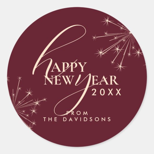 2026 New Year's Festive Stylish Typography Maroon Ronde Sticker (Voorkant)