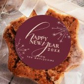 2026 New Year's Festive Stylish Typography Maroon Ronde Sticker