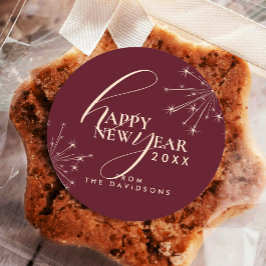 2026 New Year's Festive Stylish Typography Maroon Ronde Sticker