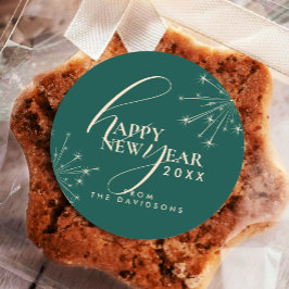 2026 New Year's Festive Stylish Typography Teal Ronde Sticker