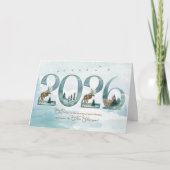 2026 Nieuwjaar bos met herten en dennen Feestdagen Kaart (Voorkant)