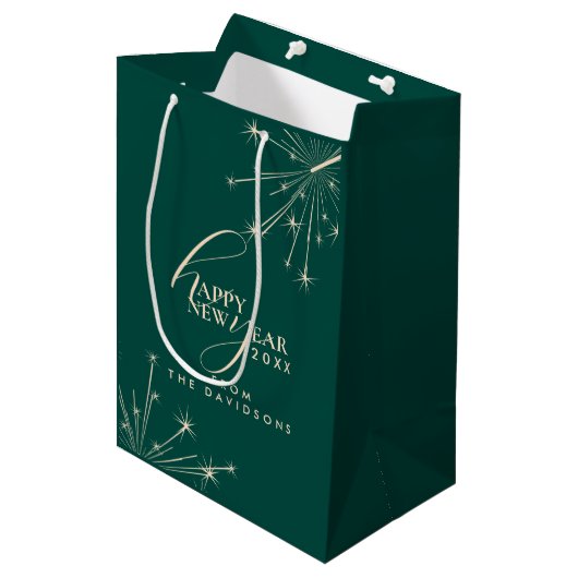 2026 Nieuwjaar Moderne Festieve Typografie Teal Medium Cadeauzakje (Voorkant Gekanteld)