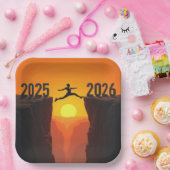 2026 Nieuwjaar Silhouette Leaping a Cliff Papieren Bordje (Feest)