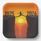2026 Nieuwjaar Silhouette Leaping a Cliff Papieren Bordje (Voorkant)