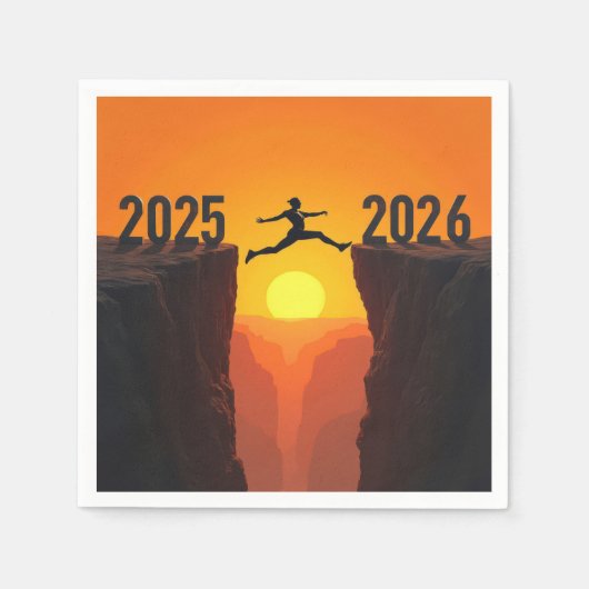 2026 Nieuwjaar Silhouette Leaping a Cliff Servet (Voorkant)