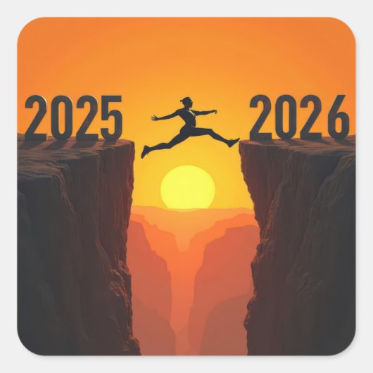 2026 Nieuwjaar Silhouette Leaping a Cliff Vierkante Sticker (Voorkant)