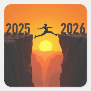 2026 Nieuwjaar Silhouette Leaping a Cliff Vierkante Sticker