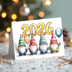 2026 Nieuwjaarsfeest Kute Gnoompjes Viering Party Feestdagen Kaart