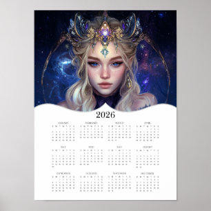 2026 Night Elf Fantasy Art Volledige jaarkalender Poster