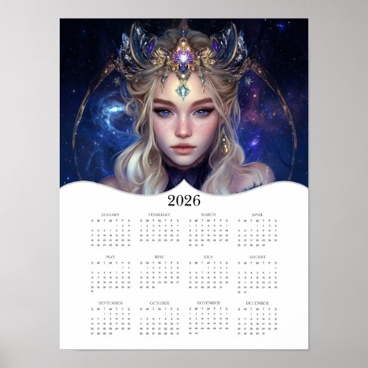 2026 Night Elf Fantasy Art Volledige jaarkalender Poster (Voorkant)
