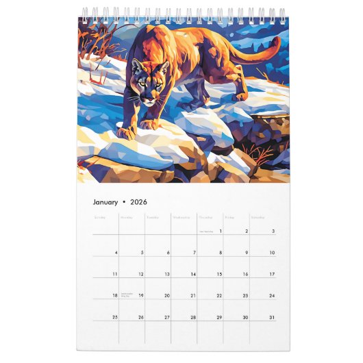 2026 Noord-Amerikaanse Wildlife Single Page Kalender (Jan 2026)