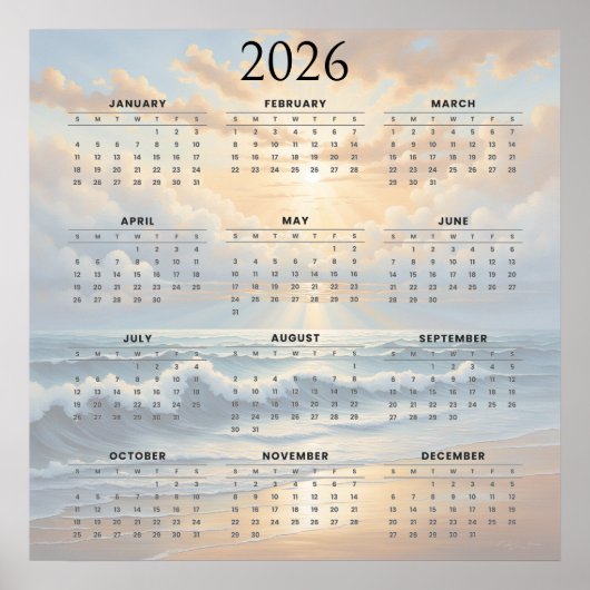 2026 Oceaan-Geïnspireerde Jaarkalender  Poster (Voorkant)