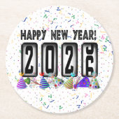 2026 Odometer Nieuwjaarsfeest Ronde Kartonnen Onderzetter (Voorkant)
