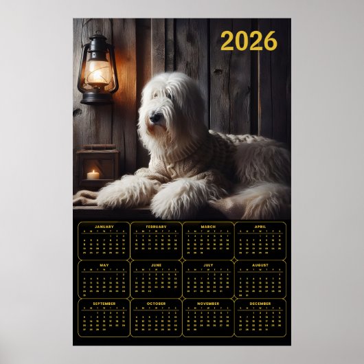 2026 Old English Sheepdog Calendar Poster (Voorkant)