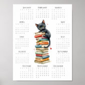 2026 One-Page Calendar with Black Cat and Books Poster (Voorkant)