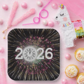 2026 Oud en Nieuw Maan en klok Papieren Bordje (Feest)