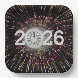 2026 Oud en Nieuw Maan en klok Papieren Bordje