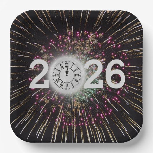 2026 Oud en Nieuw Maan en klok Papieren Bordje (Voorkant)