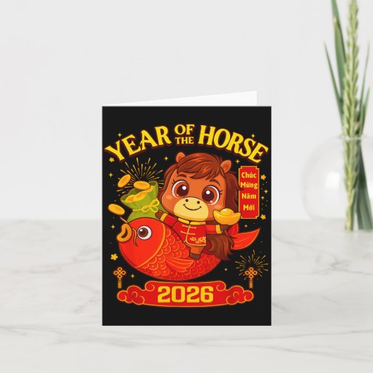 2026 Paard Vietnamees Nieuwjaar Mannen Vrouwen Jon Kaart (Voorkant)
