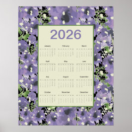 2026 Paarse Bloemen Muurkalender Poster